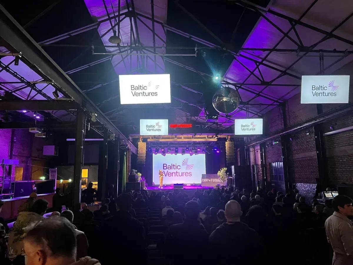 The audience and stage at Baltic Ventures Demo Day in Camp & Furnace, Liverpool