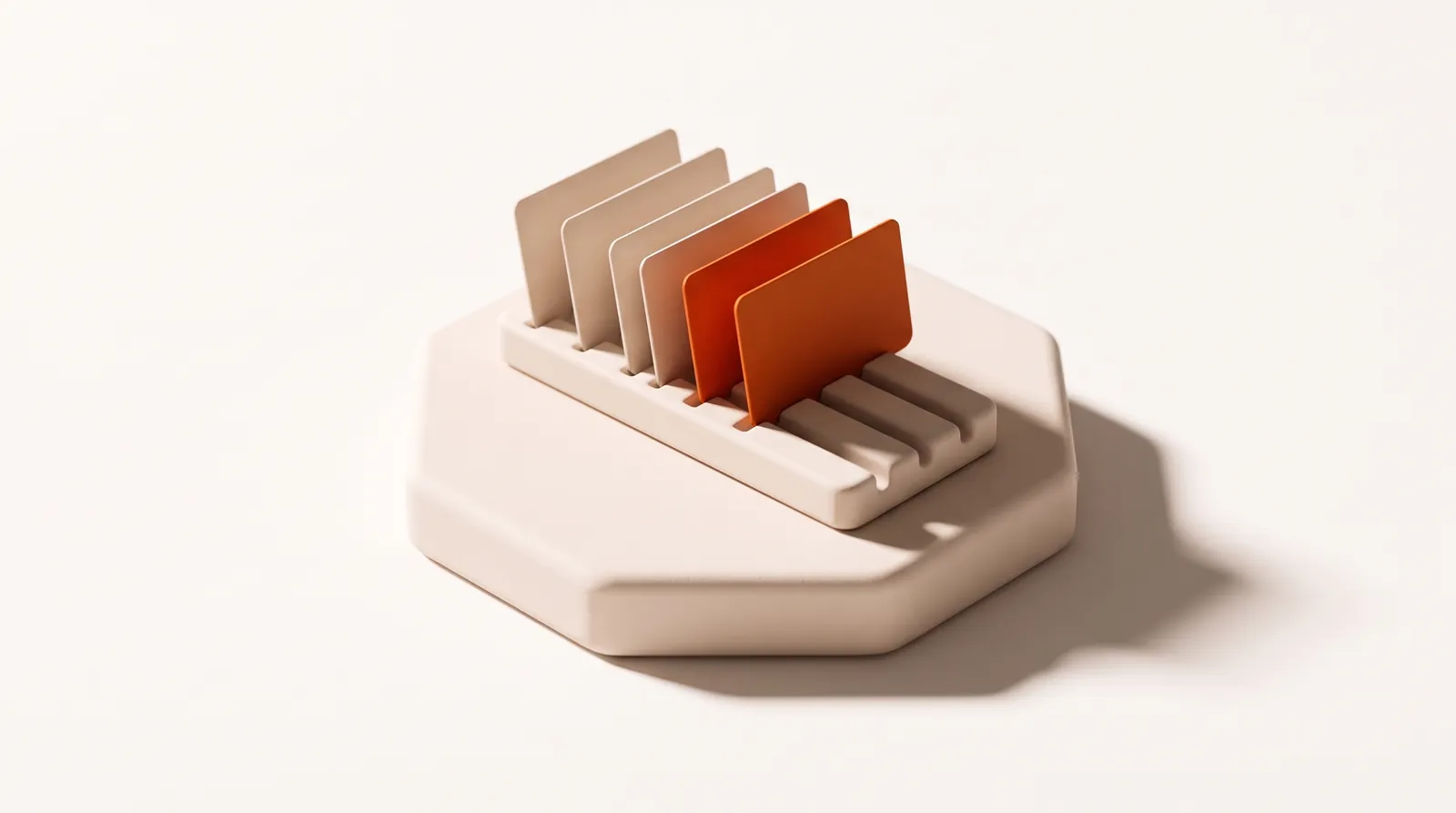 A row of cards with an orange card filling the gap