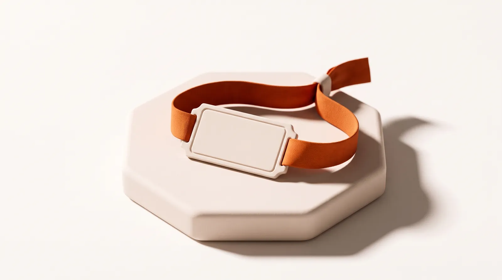 A festival wristband looped round a ticket, on the Sum Vivas plinth