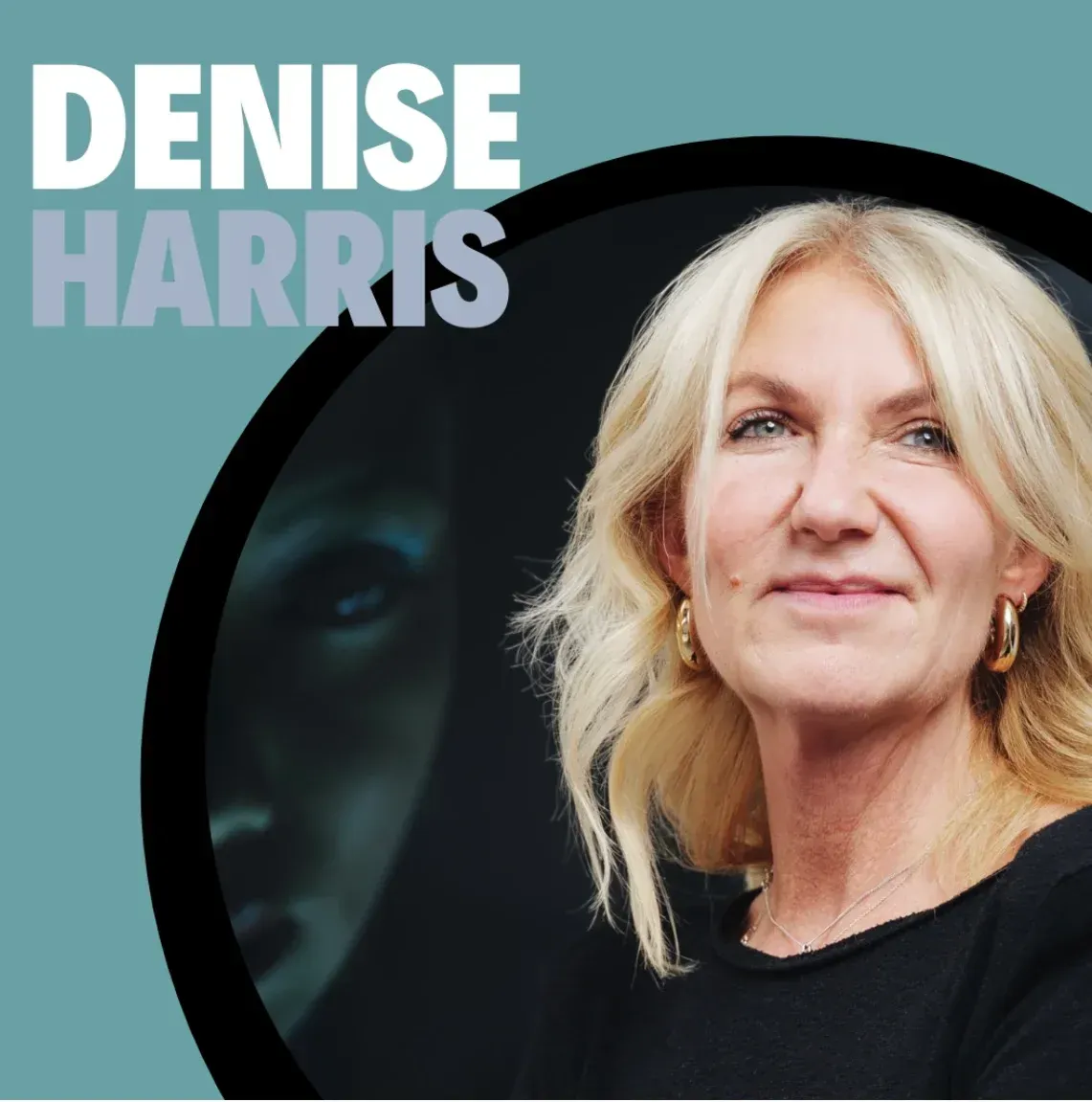 Portrait of Sum Vivas co-founder Denise Harris with her name in large lettering