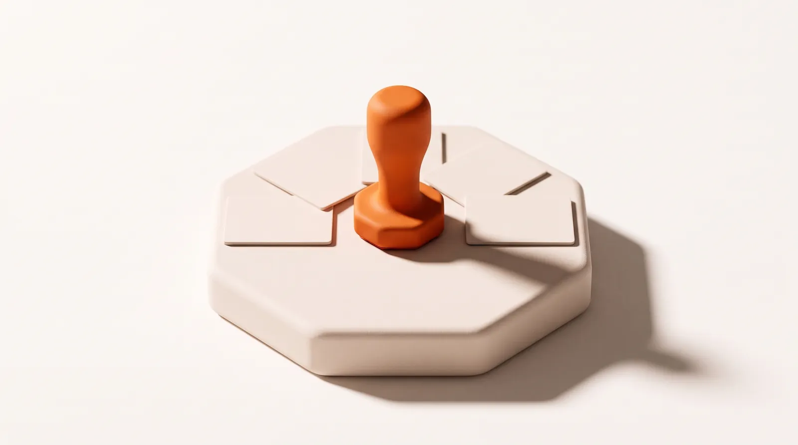 An orange stamp surrounded by identical cards